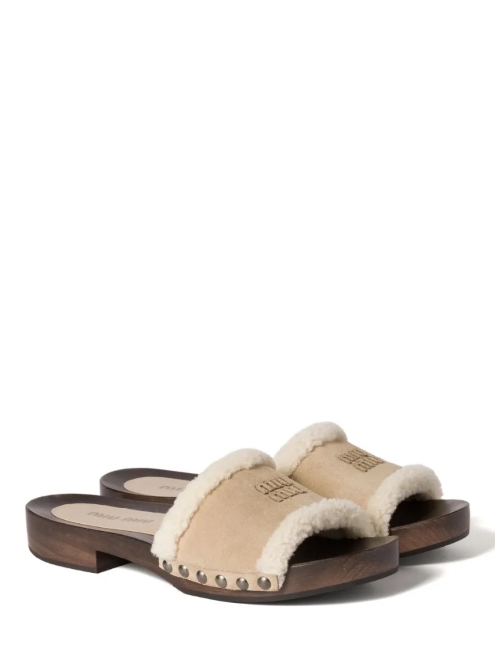 Miu Miu Suede Shearling Fur Wood Clog Slide Sz. 8 EU 38